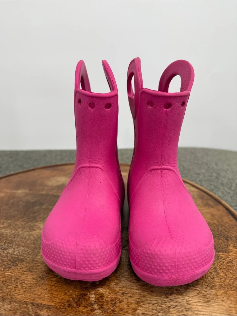 CROCS Boots Kids 8 Bright Pink Pull-On Rain Handle It Waterproof Rubber Toddler